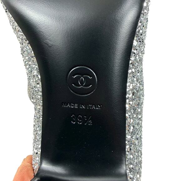 New Chanel Glitter Patent Leather Cap Toe Ankle Boots Silver Size 39.5 - Picture 9 of 10